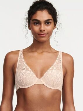 Chantelle Day to Night Lace Convertible Plunge Bra | 34C | Nude Blush